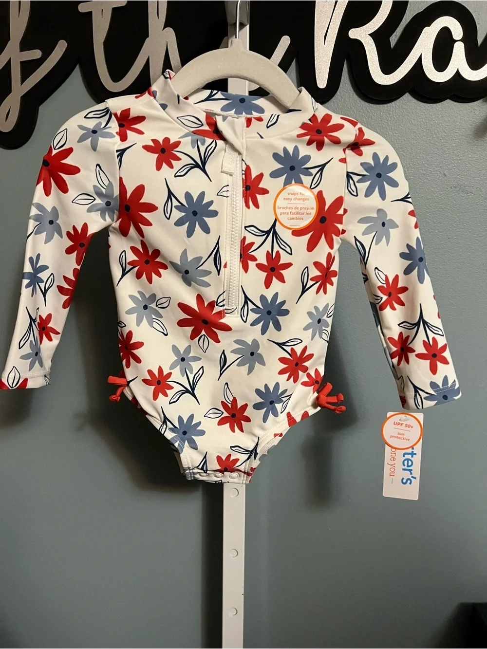 Carters Just One You Floral Long Sleeve One Piece Rash Guard Swim Suit NWT